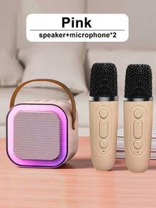 一套无线麦克风音箱系统，适用于卡拉OK、家庭互动、音频派对、户外使用，迷你便携式KTV唱歌，多功能外置音箱带卡槽，一键人声消除，呼吸灯效果