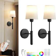 2sets Gold/Black Rechargeable Battery Driven Wall Lights With A 15 Color Temperature Adjustable Remote Control, Battery Powered Non Hard Wired Wall Lights For Bedroom, Farmhouse, Bedside Reading Lights