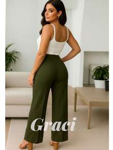 Pantalón Acampanado de Pinzas - Verde Oscuro - Ver 2