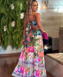 Women's Long Strap Dress Floral Print Summer Tropical Beach Casual - Màu xanh lam - Xem 2