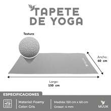 MUUK FITNESS 1 pieza Tapete de yoga antideslizante de 150x60 cm con 4 mm de grosor, tapete ligero y portátil para ejercicios de yoga, pilates, estiramientos y fitness, esterilla cómoda y estable para entrenar en casa, estudio o al aire libre - Gris - Ver 4