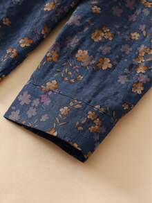 Women's Ditsy Floral Long Sleeve Versatile Base Layer Top, Fashion Polo Collar Cardigan Blouse