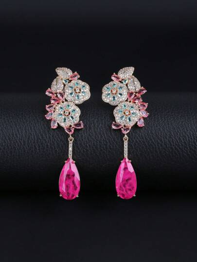 1 Pair Luxury Jewelry Style Long Dangling Earrings With Cubic Zirconia, Fashion Teardrop Dangle Earrings For Women, Matching Evening Dress, Birthday/Holiday Gift