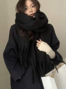 1pc Ladies' Autumn And Winter Simple Solid Color Soft And Sticky Scarf, Outdoor Plush Warm Versatile Shawl Scarf