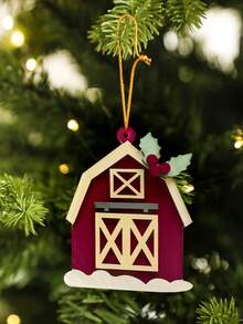 1pc Christmas Red Cottage Ornament, Rustic Farmhouse Style Christmas Tree Hanging Decoration, Holiday Party Supplies, Winter Interior Decoration, Christmas Wall Hangings, Holiday Pendant Ornaments, Seasonal Home Decoration, Door Decoration Pendant, Window Display, Suitable For Living Room, Bedroom, Office, Shop(Please Tear Off The Protective Film Before Use, Acrylic Material Is Not Glass) Christmas Decorations Room Decor