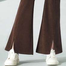 CAMEL CROWN Women's Fashion Casual Wide Leg Straight Knit Fleece Pants, Autumn/Winter - Brown - View 4