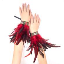 人造羽毛腕带 羽毛蕾丝手镯 蕾丝腕带 女士万圣节服装角色扮演 2 件装 - 彩色 - 查看 3