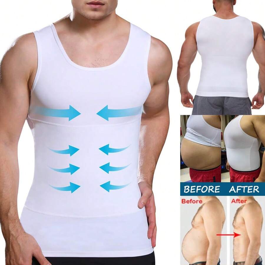 Slimming Mens Tummy Control Tank Top Shapewear Belly Chest Gynecomastia Compression Shirts Vest Girdle Body Shaper Underwear Undershirts - trắng - Xem 1