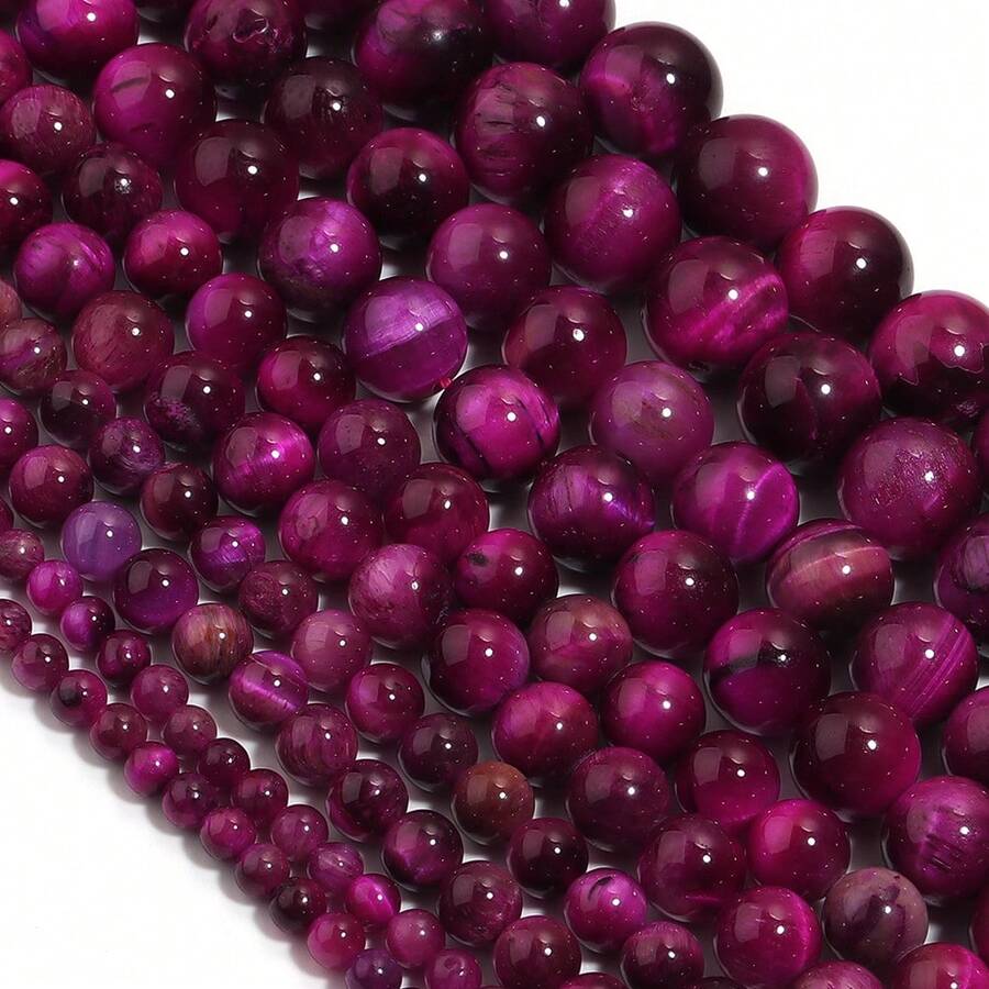 1串AB级紫红色虎眼石珠4/6/8/10/12毫米天然石珠适用于DIY珠宝制作