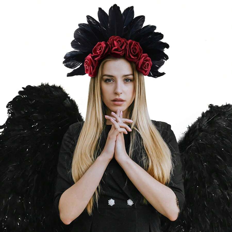 1pc Halloween Rose Headband Black Flower Crown Day Of The Dead Headpiece Gothic Headband Cosplay Party Costume Accessories - Halloween Headband - View 1