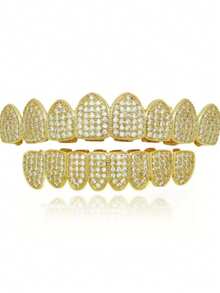 1 Set Fashionable 6-Tooth/8-Tooth Copper Micro-Inlaid Zirconia Metal Hip-Hop Teeth Jewelry, Shiny Stage Props, Nightclub Accessories Unisex