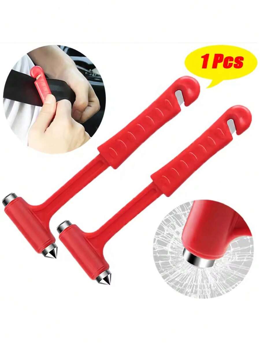 1 Stück roter ABS Langstiel-Hammer, multifunktionaler Hammer mit Fensterbrecher, solider Mini-Hammer als Auto-Sicherheits-Notfall-Werkzeug