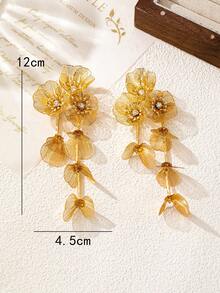 1 Pair Alloy Gold-Plated Earrings, Dreamy & Beautiful! Flower & Leaf Rhinestone Decor, Women's Earrings, Eye-Catching For Dates & Outings (Shipped On Card)