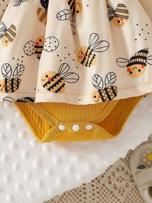 HAO6 Baby Girl Casual Bee Print Dress With Bow Decor, Suitable For Newborn & Baby GirlEveryday Wear, Autumn/Winter - Yellow - View 5