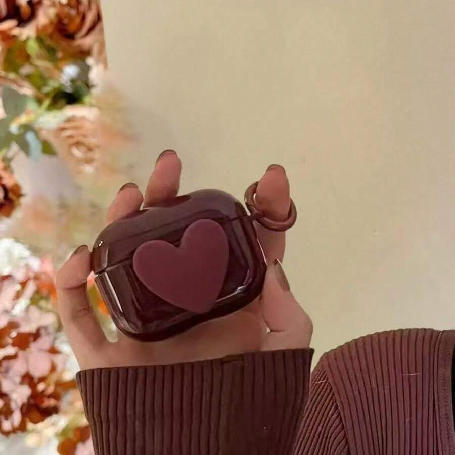 Burgundy Heart-Shaped Protective Case For AirPods 1/2/3/Pro/Pro2, Ideal Gift