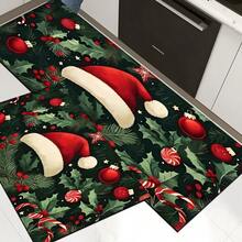 Paillasson thème noir et or de Noël avec design d'arbre de Noël et couronne de renne - résistant à la saleté, léger, convient pour la salle de bain, le salon, la chambre, la cuisine, le bureau - décoration de Noël