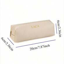 Customized Letters 1pc PU Leather Business Office Pencil Case Box Simple Student Zipper Pen Holder Engrave Initials Make Up Brushes Organizer Cosmetic Storage Bag For Gift,Bags & Luggage,2025 Halloween Accessories,Large Capacity - Black - View 10