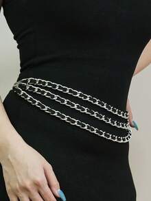 1pc Handmade PU Wrapped Metal Waist Belt For Women, Fashionable & Versatile Triple Layer Metal Waist Belt - Multicolor - View 4