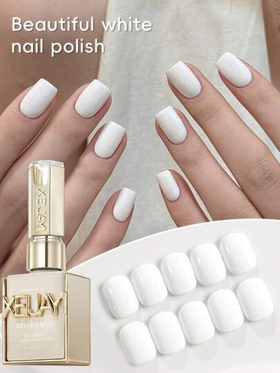  XEIJAYI 1支装 15ml 白色指甲油，无香型高光泽UV LED指甲油，无香纯黑法式美甲沙龙DIY美甲