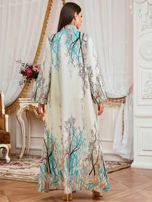 女士长袍，优雅浪漫花卉刺绣串珠长裙，适合度假、约会、日常休闲穿着，迪拜春季长袍 - 綠色 - 查看 6