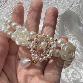 Vintage Double Layer Pearl Necklace Collar, Jeweled Pet Collar For Cats & Dogs, Suitable For German Blue Russian Breeds