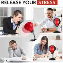 A Set Of Adsorption-Fixed Desktop Punching Balls, Made Of High-Quality PU Material And Featuring High-Intensity Rebound Springs, Is Designed For Stress Relief And Pressure Release. It Serves As A Small Office Desk Decoration And A Compactly Designed Family Interactive Toy. It Makes A Great Gift For Fathers On Halloween And Christmas. - 1 chiếc - Đen và đỏ - Có bơm - Xem 2