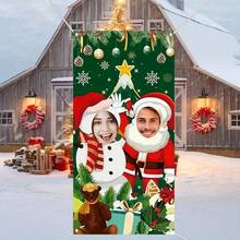 1 peça de decoração para cenário de festa de Natal, rosto de Natal em buraco, adereços para fotos, capa de porta, adereços para cabine de fotos, fundo de Papai Noel, fundo fotográfico engraçado para festas de Natal - Multicolorido - Ver 15