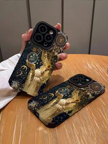 1 件时尚复古星月女神插画竖条纹高端仿皮防摔防指纹防震手机壳适用于苹果和机型 - 彩色 - 查看 2