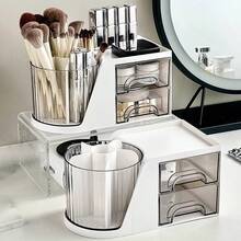 1pc Pen Storage Box, 360 Rotating Desktop Pen Container, Multifunctional Desktop Organizer, Bathroom Rack, Transparent Drawer Student Pen Rack Storage Box, Desktop Display Box, Dormitory Storage, Stationery Storage, Back-To-School Supplies. - White - View 8