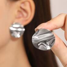 1 pereche de cercei de mozaic, cerc de metal lucios 3D, versatili șic, la modă retro, bijuterii elegante pentru femei pentru purtarea zilnică