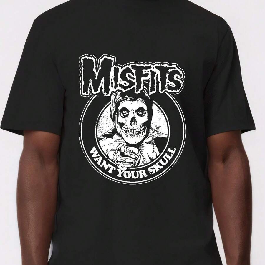 MISFITS WANT YOUR SKULL Fingers. Misfits Want Your Skull Fingers Pattern T Black Cotton T-Shirt For Men And Women, Simple Design Suitable For Four Seasons Weekend Casual Wear.,A Surprise Gift For Family And Friends,Versatile And Simple - 黑色 - 查看 1