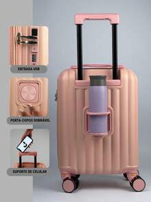 Mala De Bordo Viagem Padrão Anac 10kg Abs Resistente | Rodinhas Dupla 360° Cadeado Embutido Entrada Usb Zíper Expansivel - Rosa Bebê - Visão 3