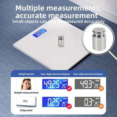 180 kg Capacité Balance numérique intelligente LED, capteurs de précision 4 points, panneau en verre, mesure de la température, convient pour la salle de gym, la maison/le dortoir - Noir/Blanc - 26*26 cm
