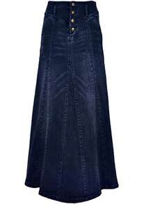 Women's Retro Exposure Button-Fly Packaged A-Line Maxi Long Skirt - Màu xanh nhạt - Xem 7