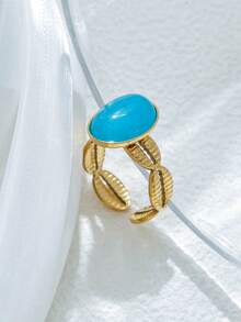 Mazuer 1 Stück 18K vergoldeter Edelstahl Vintage Stil personalisierter Türkis Lippen Abdruck offener Ring, Geschenk für Frauen, Y2K Western Schmuck, geeignet für Rückkehr zur Schule, Feiertage, Partys, Alltag, Urlaub