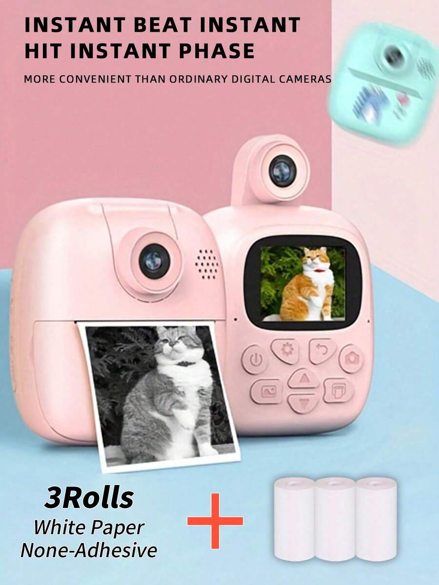 Máy in ảnh kỹ thuật số Dmall Plus kèm 3 cuộn giấy in nhiệt, màn hình HD 2 inch, độ phân giải 2400W, chụp ảnh 720P, pin sạc tích hợp 1200mAh, sạc USB tiện lợi, sạc đầy trong 2 giờ, có thể chụp liên tục hơn 2500 ảnh, xoay 180 độ, thích hợp để khám phá thế giới từ nhiều góc độ chỉ với một nút bấm in ảnh. - Nhiều màu - Xem 1