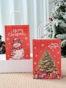 4/8/12 pièces Sacs-cadeaux de Noël en papier kraft, sacs en papier vintage à tenir à la main avec motifs du Père Noël, du sapin de Noël et du bonhomme de neige. Sacs-cadeaux de Noël, sacs fourre-tout pour fête de Noël, sacs-cadeaux pour fête de Noël, décorations de Noël, décorations de cuisine et de table, parfaits pour anniversaire, famille, rangement et courses