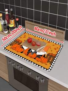 1/10 piezas Esterilla de drenaje de cocina con estampado de cuadros negros y blancos, hojas de arce o calabaza para el Festival de la Cosecha de Otoño - Esterilla de drenaje absorbente, Serie naranja de Acción de Gracias feliz - Adecuada para máquinas de café, almohadillas para lavavajillas - Decoración festiva - Multicolor - Ver 19