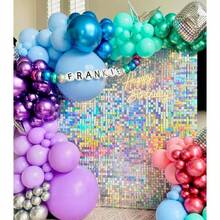 Shimmer Wall Backdrop Iridescent Silver Wall Panels 12Pcs Square Sequin Shimmer Wall Backdrop Decoration For Birthday PartyWedding Anniversary - 虹彩銀 - 查看 3