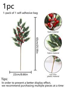 1 Stück realistischer Weihnachtsroter Fruchtdekoration, für Heimdisplay, Feiertagsatmosphäre im Wohnzimmer, Tischdekoration im Esszimmer, Wohnzimmer Kamin Atmosphäre Dekoration, realistische grüne Pflanzen, Eingangsbereich, Büro Weihnachtsdekoration