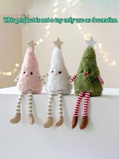 Lindo adorno de árbol de Navidad de peluche con estrellas y calcetines a rayas - Decoración navideña de tela rosa, blanca y verde para el hogar, la sala de estar, las ventanas, sin necesidad de electricidad, perfecto para fiestas de Navidad, Año Nuevo, otoño y tailgate. Decoración navideña coleccionable para el hogar.