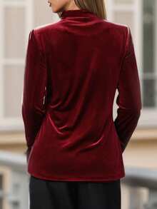 Damen Einfarbige Metall Doppelreiher Langarm Modejacke, Metall Doppelreiher Samt Verarbeitung, Stehkragen, Slim Fit, eleganter edler Retro-Damenstil, geeignet für Geschäft, Date, Party, formelle Anlässe im Frühling, Herbst und Winter