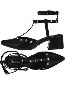 Women's Pumps Block Heel Shekinah Strap Studs Spike Carnation Fashion Simple Casual PVC Shiny Studded Party 2025 - 查看 8