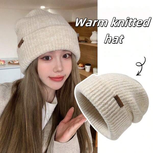1pc Unisex Solid Color Knit Beanie Hat, Soft Warm Comfortable Outdoor Casual Fashion, Suitable For Daily Wear, Autumn/Winter Winter Warm