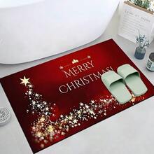 Paillasson thème noir et or de Noël avec design d'arbre de Noël et couronne de renne - résistant à la saleté, léger, convient pour la salle de bain, le salon, la chambre, la cuisine, le bureau - décoration de Noël