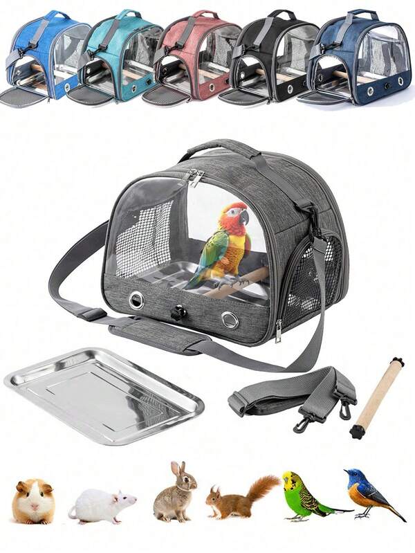 Dopamine-Colored Portable Bird Travel Cage, Cationic Oxford Cloth Cover, Stainless Steel Tray, Lightweight Foldable Escape-Proof Birdcage, Extra-Large Backpack-Style Travel Parrot Bag, Carrying Handle And Shoulder Strap, Two-Way Design, Ventilated Cage With Transparent Window And Perch, Ideal Transparent And Foldable Pet Supplies.