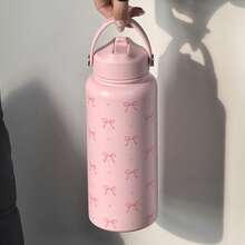 HILAKE 1 pezzo Bottiglia d'acqua isolata da 800ml/1000ml con motivo a fiocco - Stoviglie durevoli e riutilizzabili ideali per l'idratazione estiva, borraccia estetica vintage Y2K per bevande calde e fredde - Perfetta per avventure all'aperto, picnic, sport, campeggio e uso in ufficio