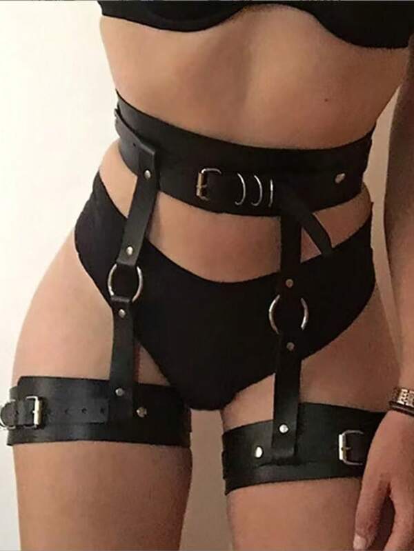 1pc Sexy Leather Garter Belt, Women Gothic Punk Thigh High Stocking Suspender Leg Harness Lingerie Accessory