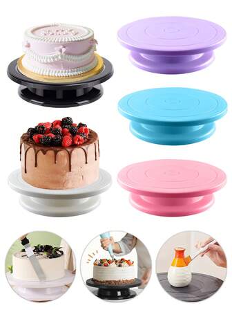 1 件/3 件塑料旋转蛋糕安装转盘、蛋糕装饰安装转盘支架、防滑圆形蛋糕 DIY 支架、糕点装饰奶油架旋转转盘、雕刻陶瓷转盘、可旋转绘画转盘支架、厨房烘焙用品、适用于生日蛋糕、纸杯蛋糕、家庭聚会、生日派对、订婚、庆祝活动、可作为礼物赠送给烘焙爱好者、父母、家人、朋友