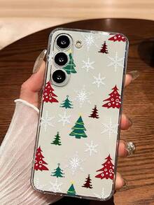 1 pièce Étui de téléphone doux avec motif sapin de Noël et flocons de neige, compatible avec iPhone, Honor, Redmi, Galaxy, version internationale, pas la version domestique - Transparent - Voir 2